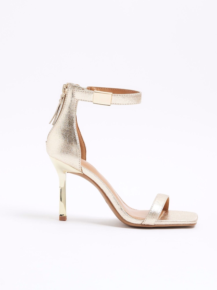 River Island Gold Clasp Back Heeled Sandals - Image 1 of 4