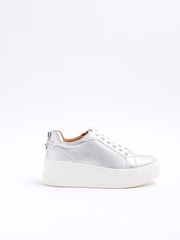 River Island Silver Platform Lace Up Trainers - Image 1 of 4