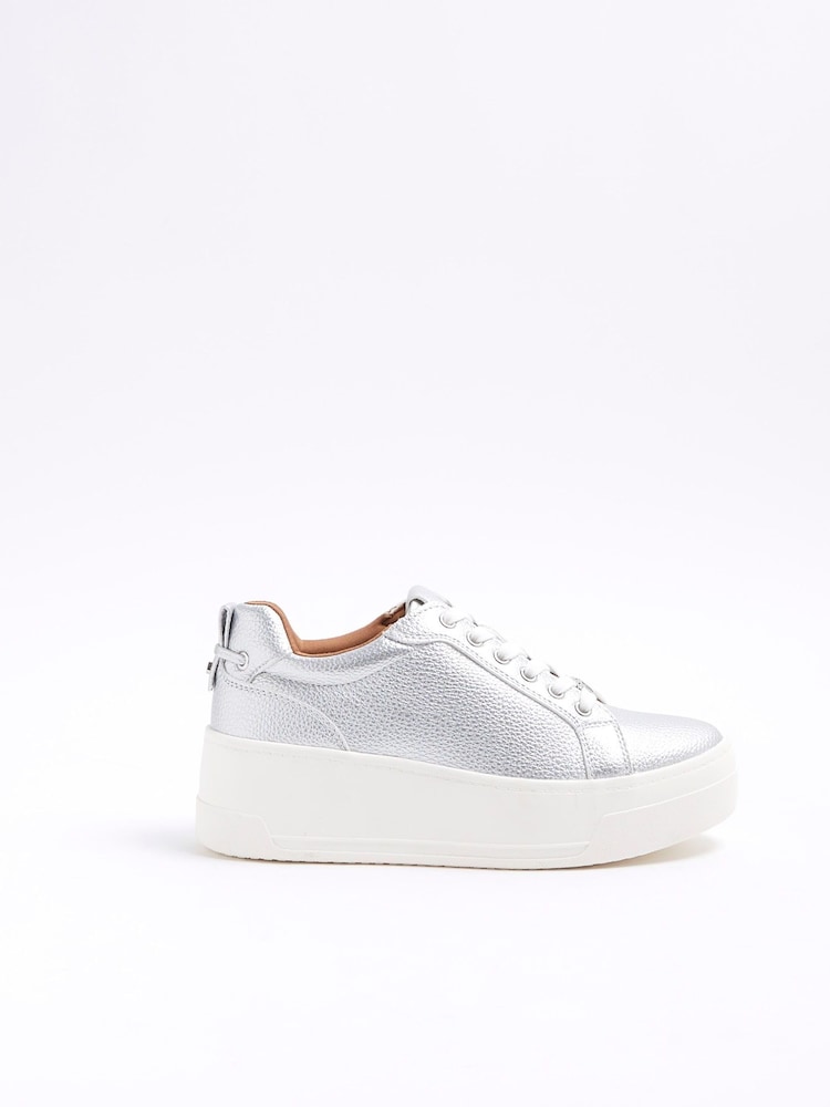 River Island Silver Platform Lace Up Trainers - Image 1 of 4 River Island Silver Platform Lace Up Trainers - Image 1 of 4