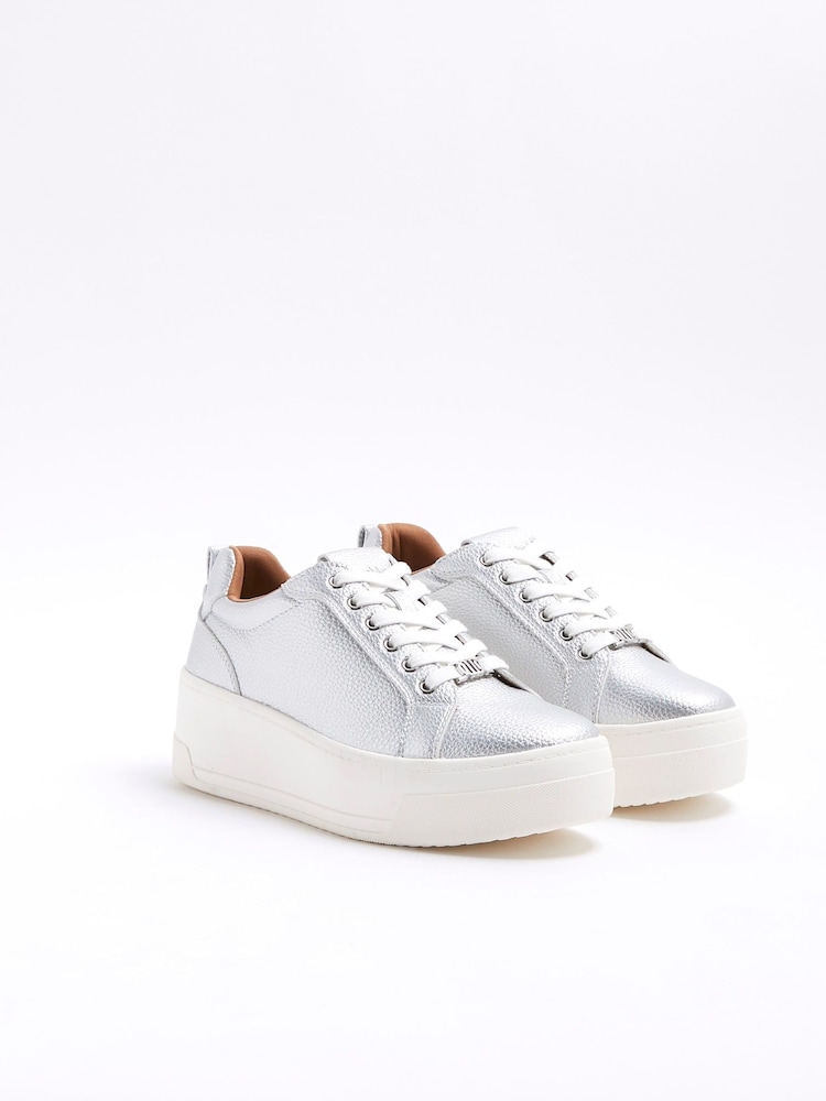 River Island Silver Platform Lace Up Trainers - Image 2 of 4