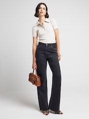River Island Black High Waisted Relaxed Straight 100% Cotton Jeans - Image 2 of 5