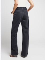 River Island Black High Waisted Relaxed Straight 100% Cotton Jeans - Image 3 of 5