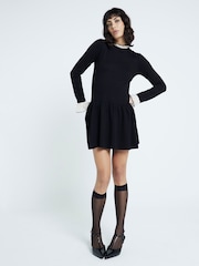 River Island Black Frill Mini Knitted Dress - Image 1 of 4