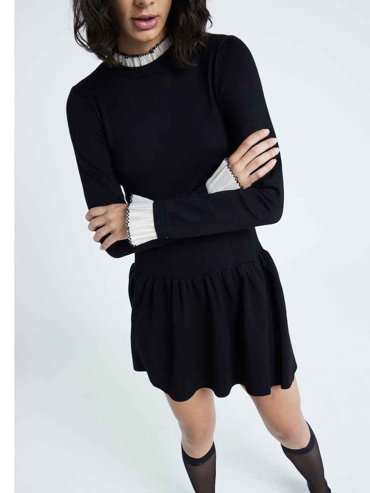 River Island Black Frill Mini Knitted Dress - Image 2 of 4
