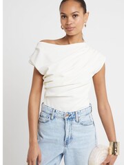River Island Cream Off Shoulder Drape Top - Image 3 of 4