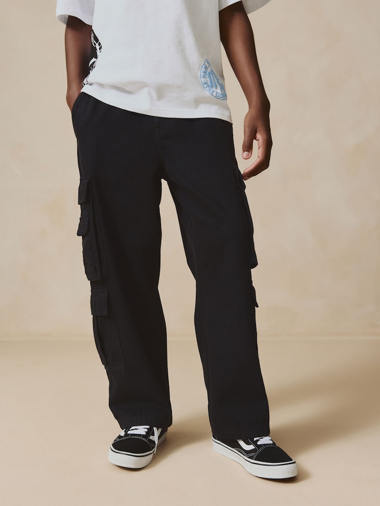 Negro - Twill Woven 100% Cotton Cargo Trousers (3-16yrs) - Imagen 1 de 5