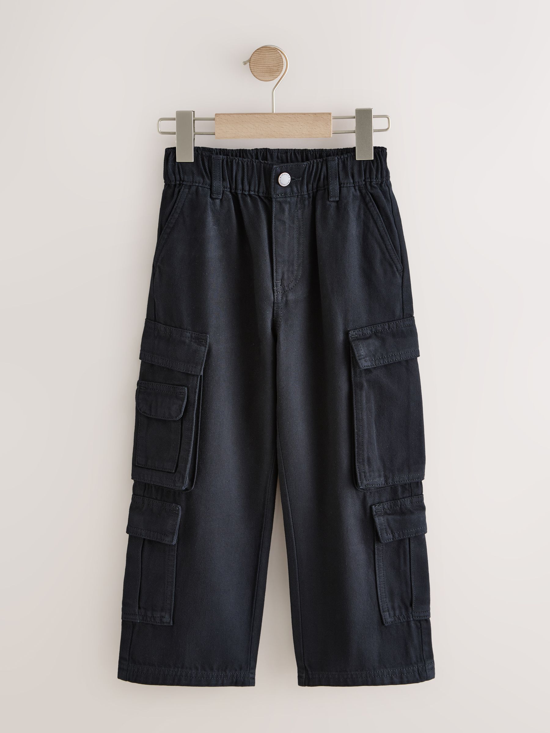 black woven twill tie detail velcro waist cargos