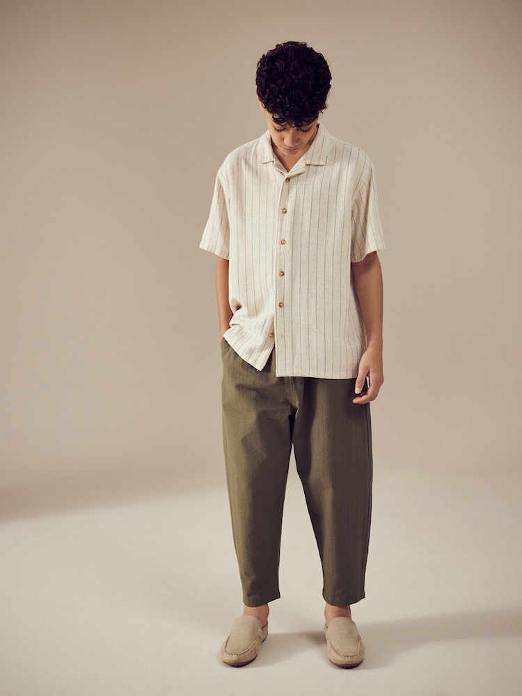 Khaki Green Textured Woven Pull On 100% Cotton Trousers (3-16yrs) - Image 2 of 9