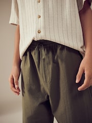 Khaki Green Textured Woven Pull On 100% Cotton Trousers (3-16yrs) - Image 5 of 9