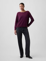 Rayas burdeos - Gap Relaxed Jersey Boatneck Jumper - Imagen 3 de 5