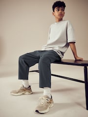 Charcoal Grey Textured Woven Pull On 100% Cotton Trousers (3-16yrs) - Image 4 of 9