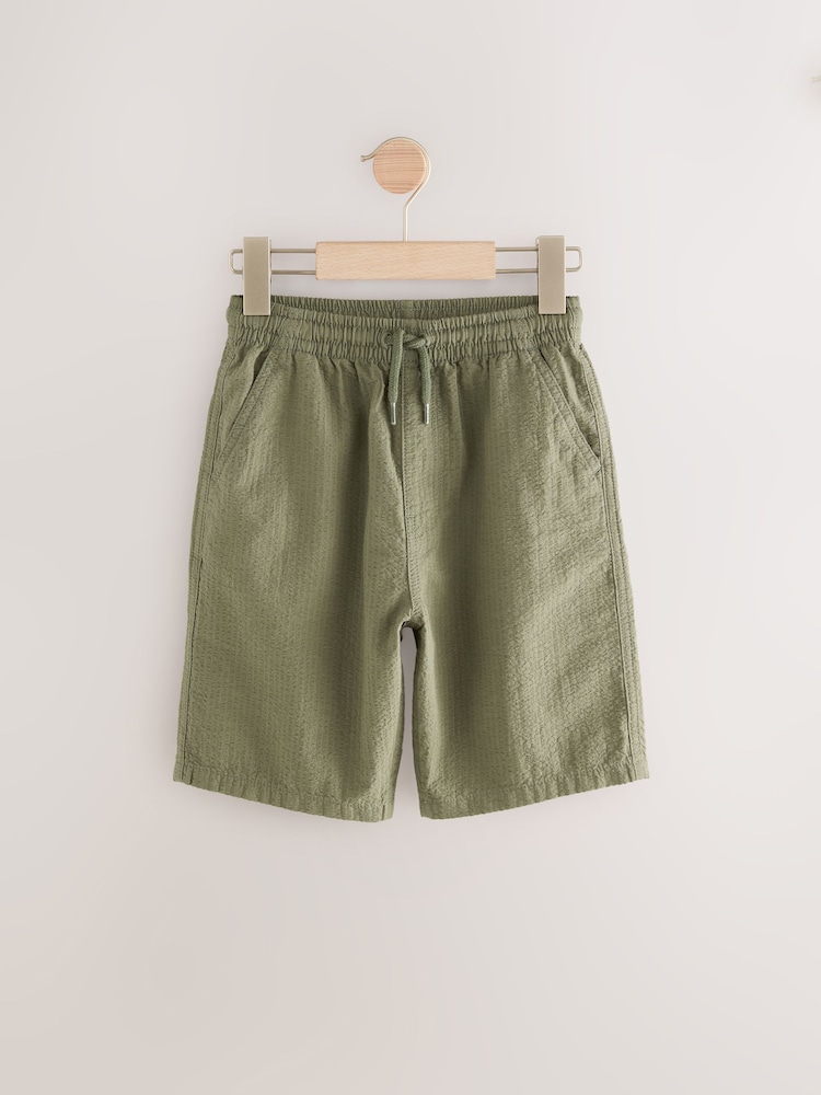 Khaki Green 100% Cotton Textured Woven Pull On Shorts (3-16yrs) - Image 1 of 9