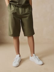 Khaki Green 100% Cotton Textured Woven Pull On Shorts (3-16yrs) - Image 2 of 9
