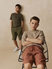 Khaki Green 100% Cotton Textured Woven Pull On Shorts (3-16yrs) - Image 4 of 9