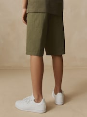 Khaki Green 100% Cotton Textured Woven Pull On Shorts (3-16yrs) - Image 5 of 9