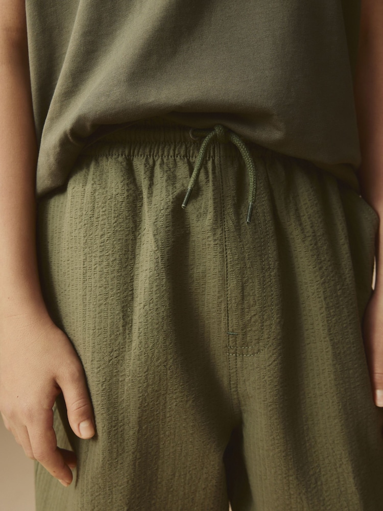 Khaki Green 100% Cotton Textured Woven Pull On Shorts (3-16yrs) - Image 6 of 9
