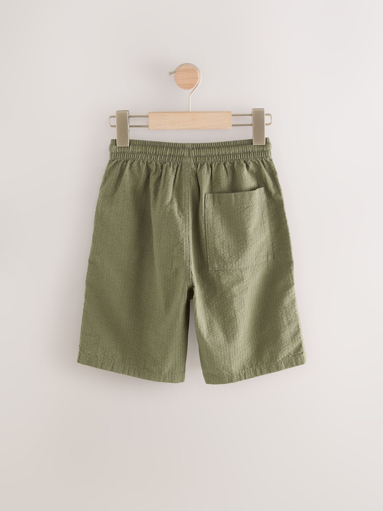 Khaki Green 100% Cotton Textured Woven Pull On Shorts (3-16yrs) - Image 7 of 9