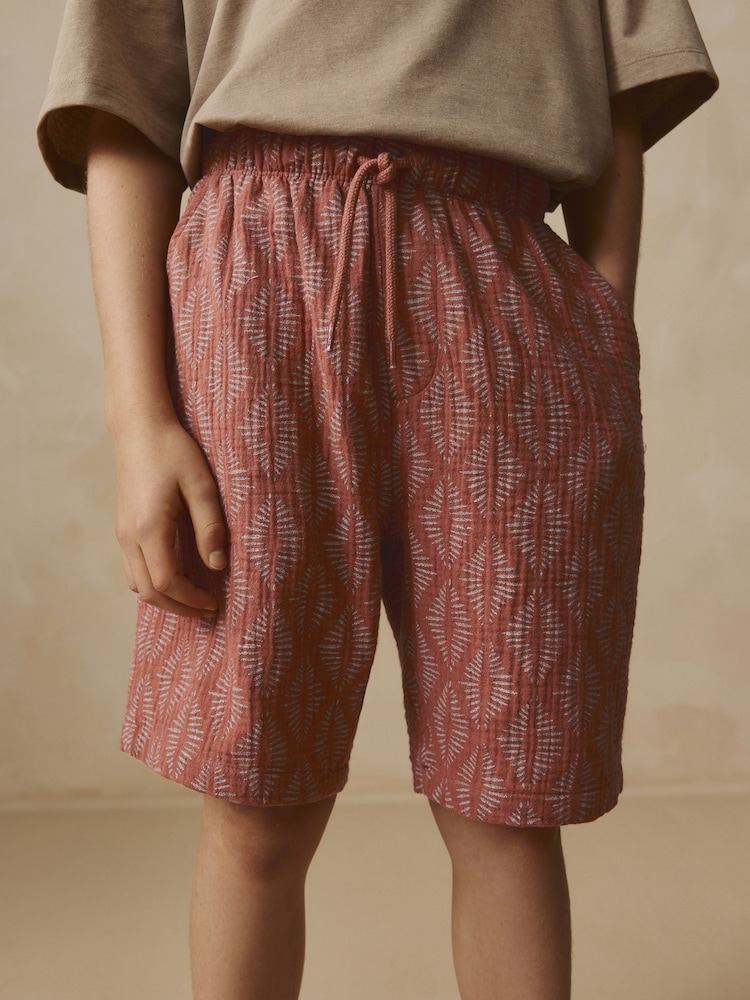 Rust Brown Abstract Textured Pull-On Shorts (3-16yrs) - Image 1 of 7