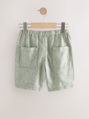 Khaki Green Stripe Single Linen Blend Pull-On Shorts (3-16yrs) - Image 6 of 8