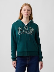 Hunter verde - Hanorac cu glugă lejer, cu fermoar și logo Gap căptușit cu sherpa - Imaginea 1 din 4