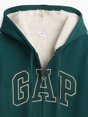 Hunter verde - Hanorac cu glugă lejer, cu fermoar și logo Gap căptușit cu sherpa - Imaginea 4 din 4