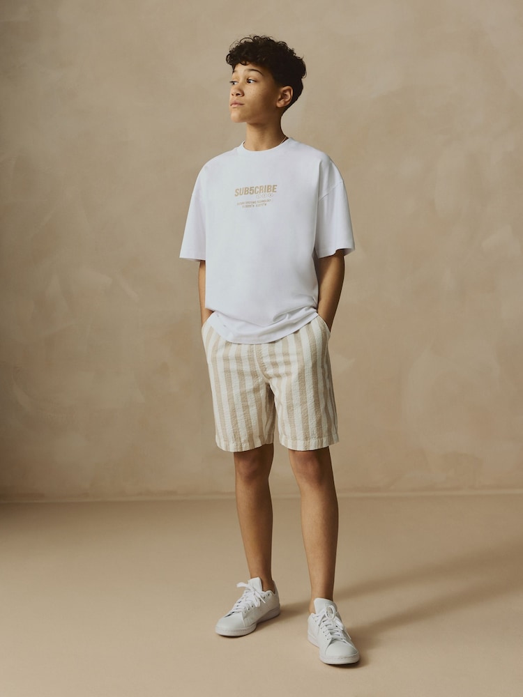 Neutral Stripe Textured Pull-On Shorts (3-16yrs) - Image 2 of 11