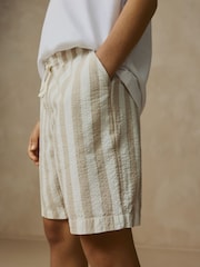 Neutral Stripe Textured Pull-On Shorts (3-16yrs) - Image 4 of 11