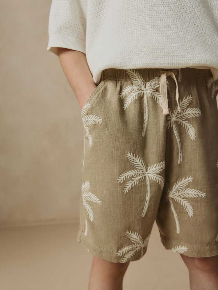 Neutral Palm Trees Textured Pull-On Shorts (3-16yrs) - Image 1 of 7