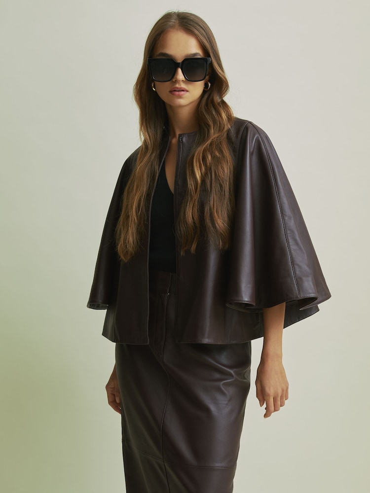 Florere Leather Cape-Sleeve Jacket - Image 1 of 7