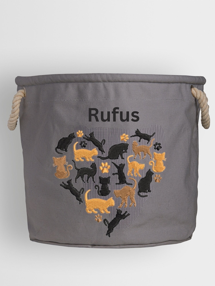 Personalised 100% Cotton Cat Heart Toy Tub by RUFF - Image 1 of 3