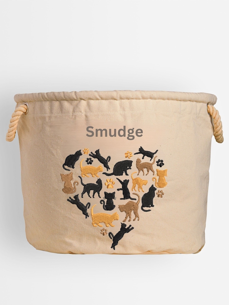 Personalised 100% Cotton Cat Heart Toy Tub by RUFF - Image 1 of 3