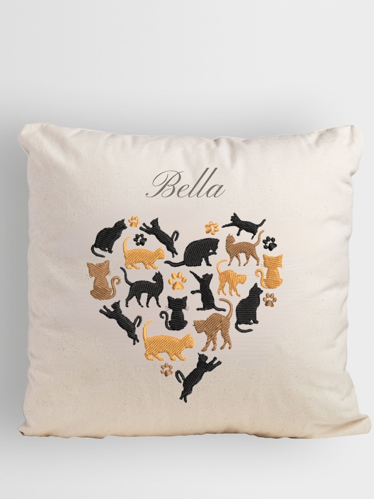 Personalised Cat Heart 100% Cotton Cushion by RUFF - Image 1 of 3