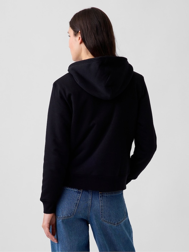 Gap Black Relaxed Logo Sherpa-Lined Zip-Up Hoodie - Image 2 of 5