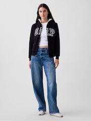 Gap Black Relaxed Logo Sherpa-Lined Zip-Up Hoodie - Image 3 of 5