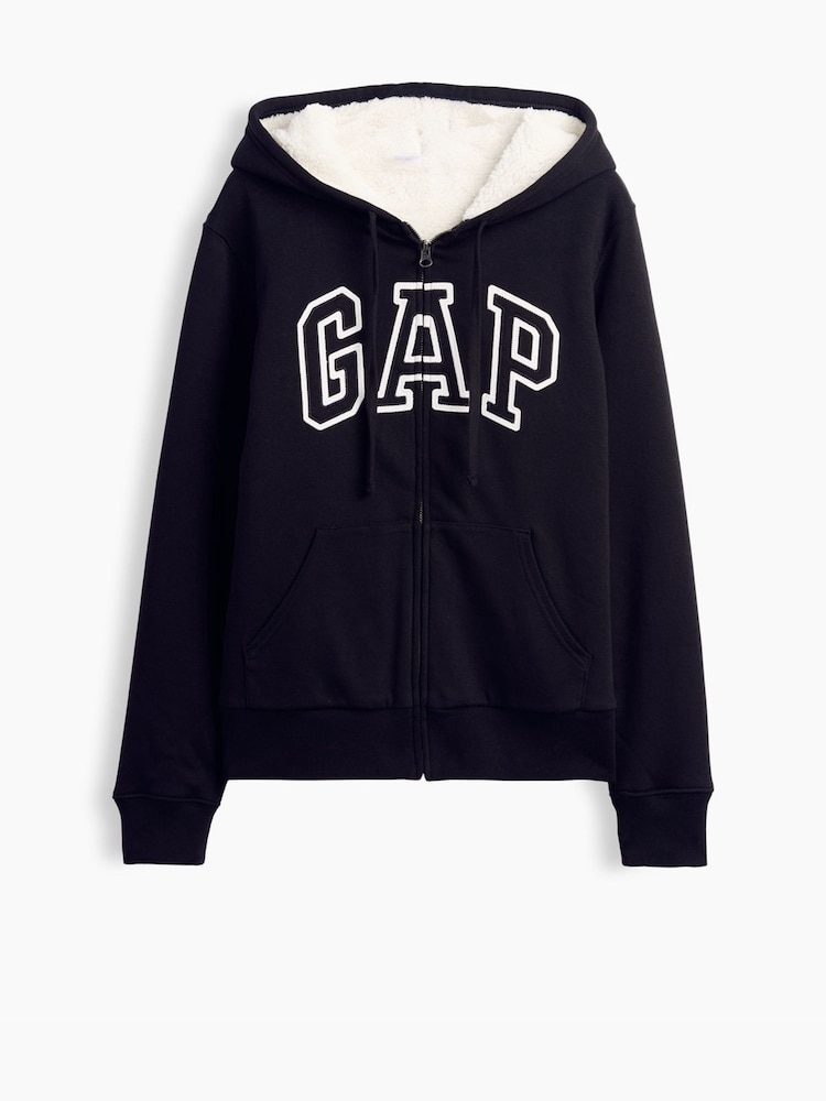 Gap Black Relaxed Logo Sherpa-Lined Zip-Up Hoodie - Image 5 of 5