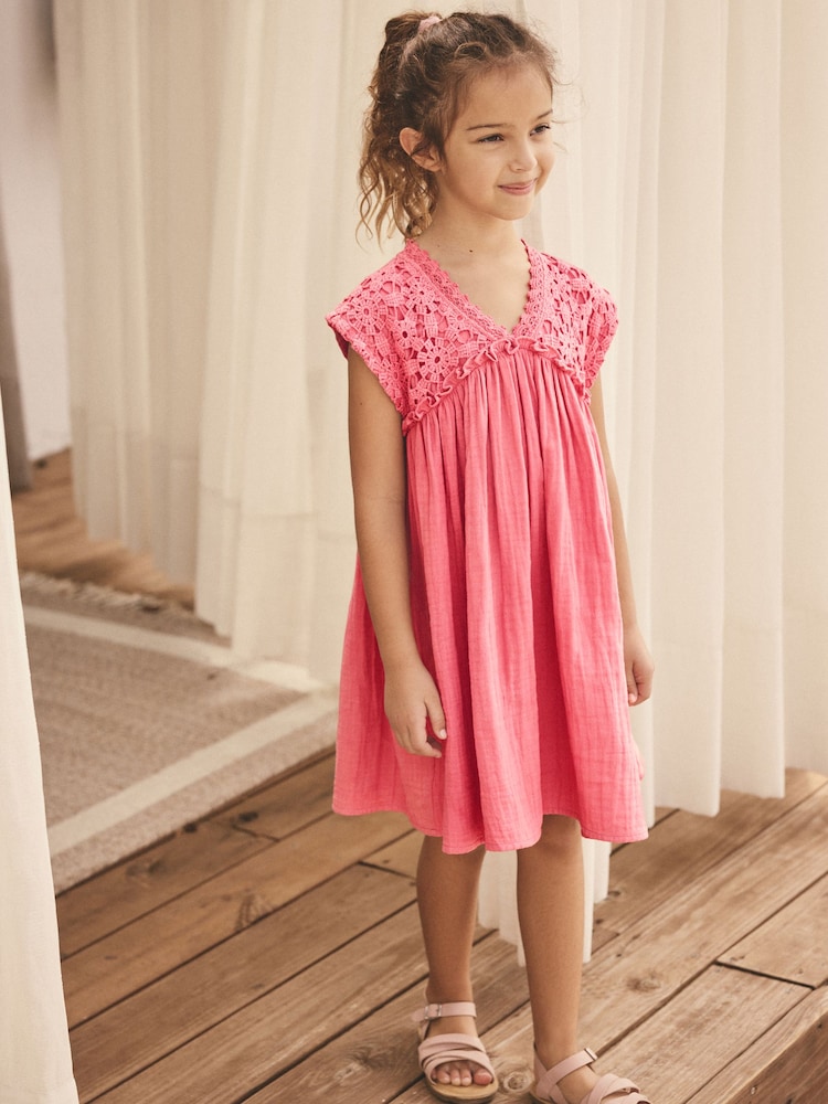 Pink Crochet Trim Summer Dress (3-16yrs) - Image 1 of 8