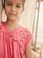 Pink Crochet Trim Summer Dress (3-16yrs) - Image 4 of 8