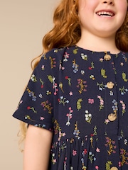 Navy Blue Floral Button Summer Dress (3-16yrs) - Image 3 of 7