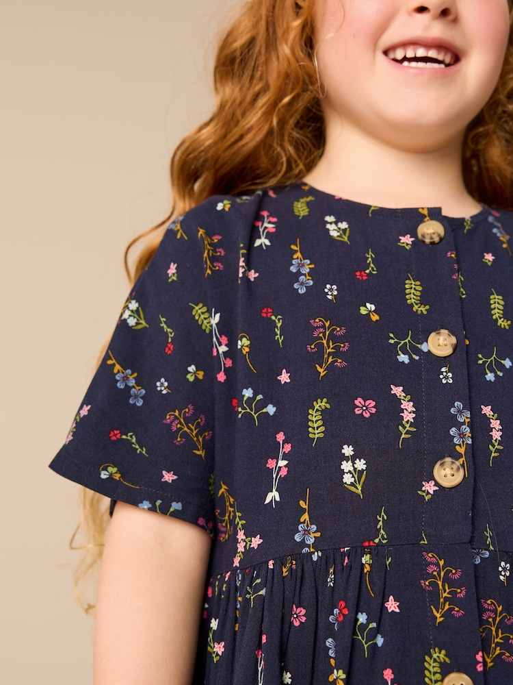 Bleu marine à fleurs - Robe d’été boutonnée (3-16ans) - Image 3 of 7