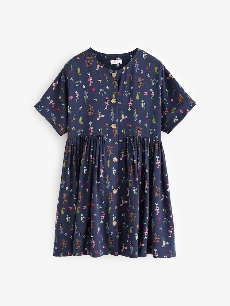 Bleu marine à fleurs - Robe d’été boutonnée (3-16ans) - Image 4 of 7