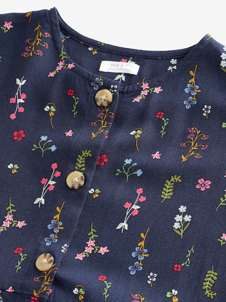 Bleu marine à fleurs - Robe d’été boutonnée (3-16ans) - Image 6 of 7