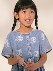 Blue Denim Flower Print Button Dress (3-16yrs) - Image 2 of 8