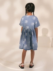 Blue Denim Flower Print Button Dress (3-16yrs) - Image 3 of 8