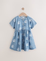 Blue Denim Flower Print Button Dress (3-16yrs) - Image 5 of 8