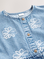 Blue Denim Flower Print Button Dress (3-16yrs) - Image 7 of 8