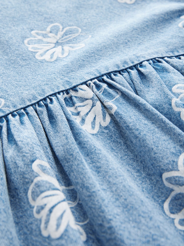 Blue Denim Flower Print Button Dress (3-16yrs) - Image 8 of 8 Blue Denim Flower Print Button Dress (3-16yrs) - Image 8 of 8