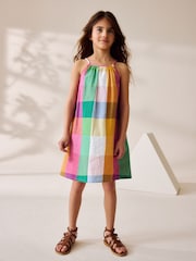 Rainbow Check 100% Cotton Summer Dress (3-16yrs) - Image 1 of 8