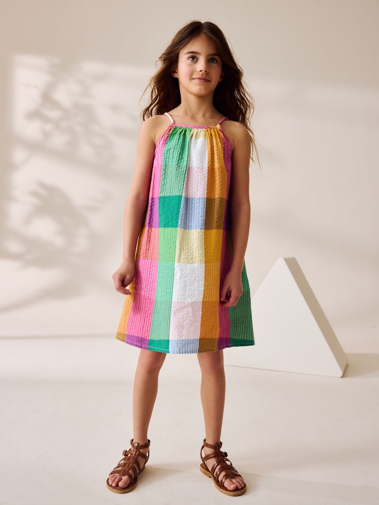 Rainbow Check 100% Cotton Summer Dress (3-16yrs) - Image 1 of 8