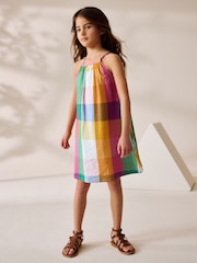 Rainbow Check 100% Cotton Summer Dress (3-16yrs) - Image 4 of 8