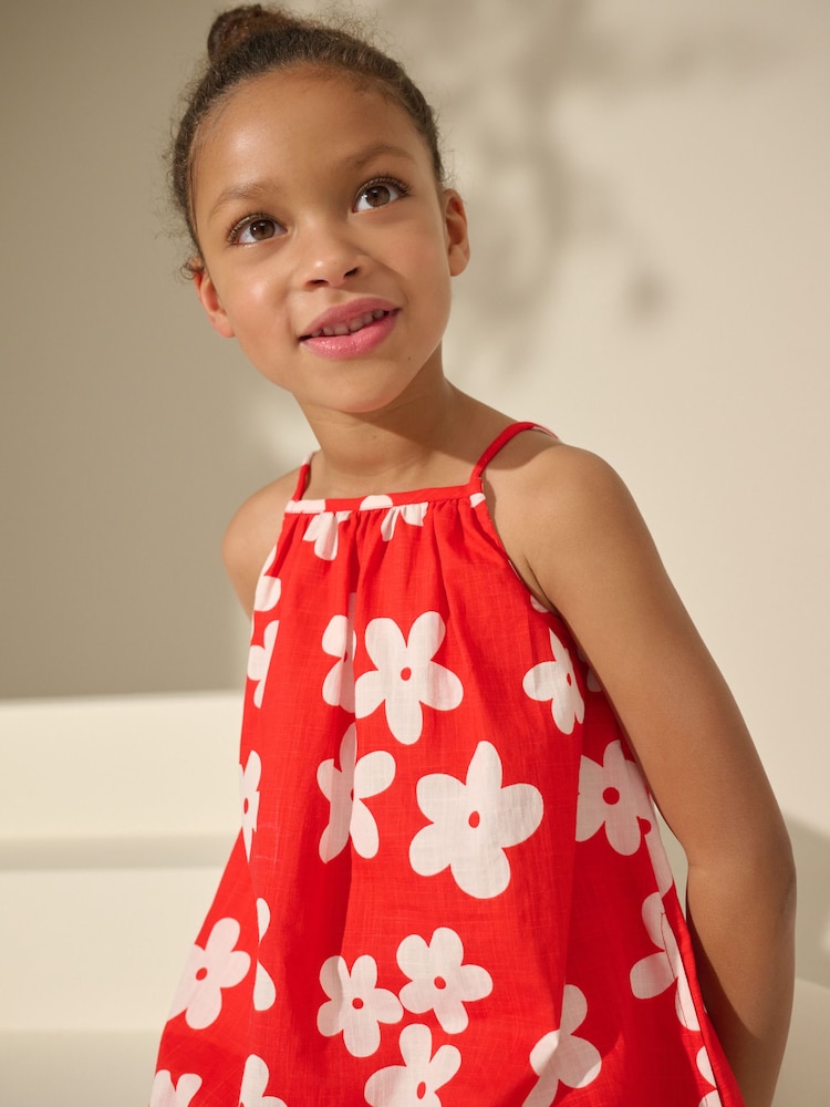 Red Floral 100% Cotton Summer Dress (3-16yrs) - Image 2 of 7